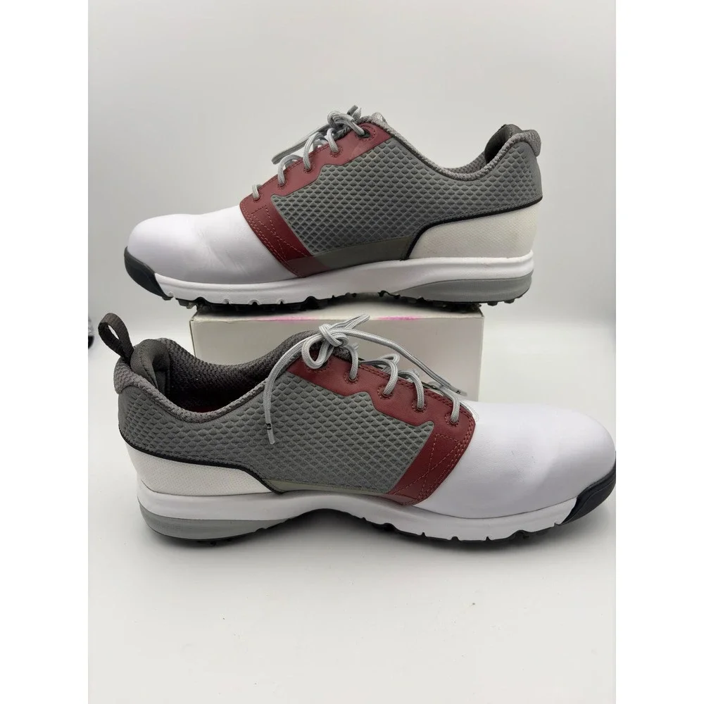 FootJoy Contour Fit Mens Golf Shoes 54095 White Grey Burgundy Spiked 10.5 M